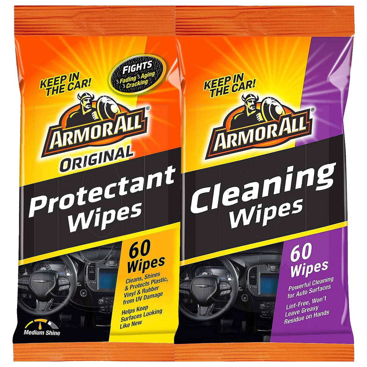 Armor All Wipes in a Pouch, Car Wipes and Interior Care Wipes (Protectant+Cleaning Wipes)
