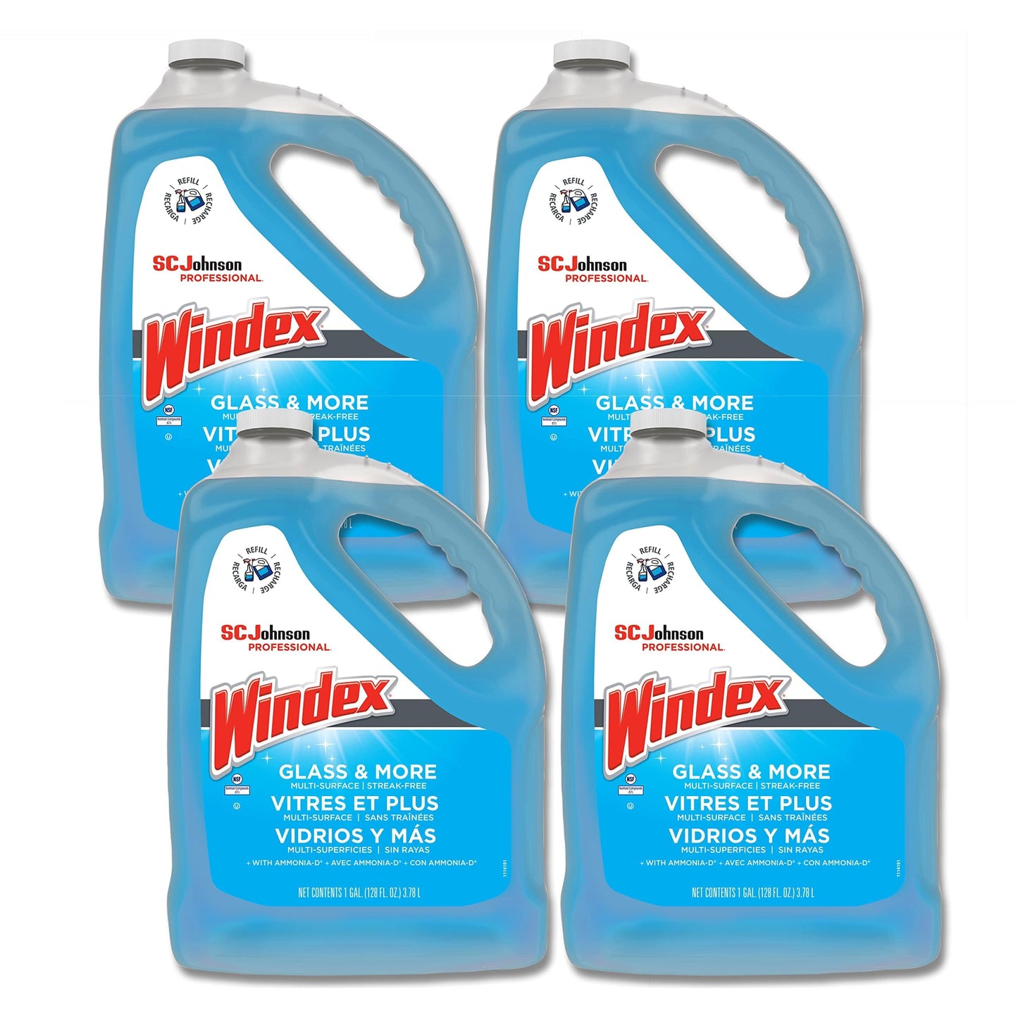 Windex Glass & Multi-Surface Cleaner, 128 Oz Bottle, Case Of 4