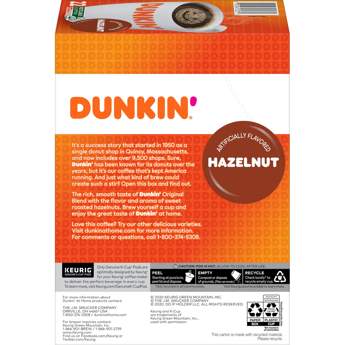 Dunkin' Hazelnut Flavored Coffee, 88 Keurig K-Cup Pods