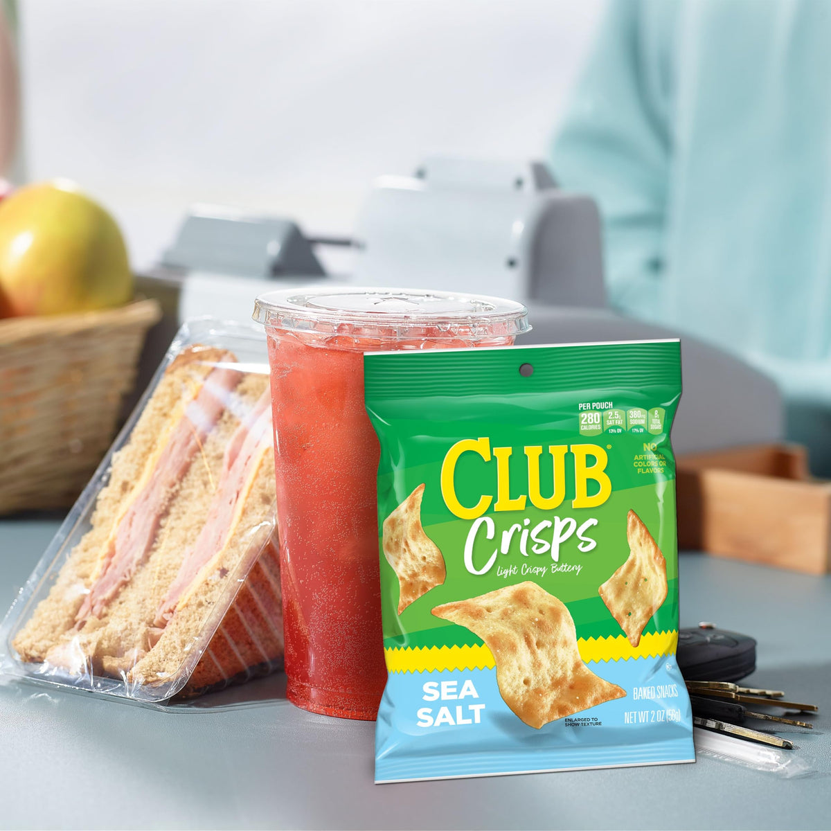 Kellogg's Club Crisp Sea Salt, 2 oz (Pack of 3) with By The Cup Bag Clip