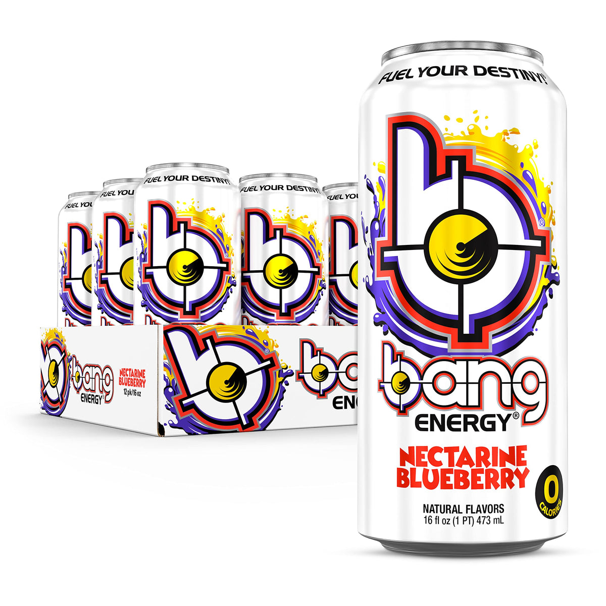 Bang Energy Nectarine Blueberry, Sugar-Free Energy Drink, 16-Ounce (Pack of 12)