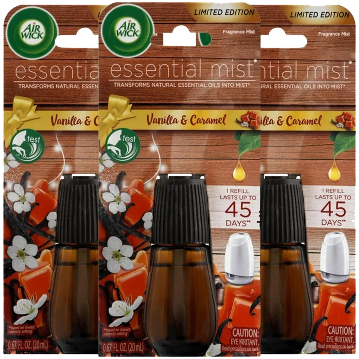 Air Wick Essential Mist Diffuser Oil Refills, Vanilla and Caramel Fall Scent, Air Freshener Fragrance Spray Refill (Pack of 3)