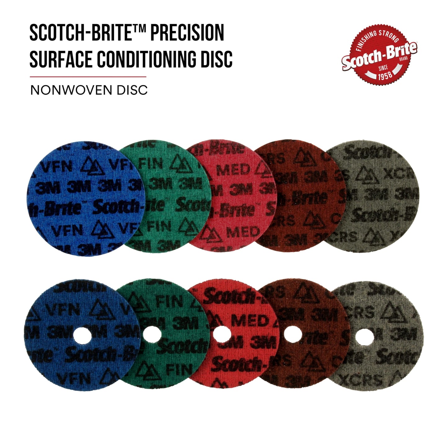 Scotch-Brite Precision Surface Conditioning Disc, PN-DH, Fine, 5 in x NH, Hook and Loop Attachment, Multi-Purpose Disc for Grinding, Polishing, and Blending