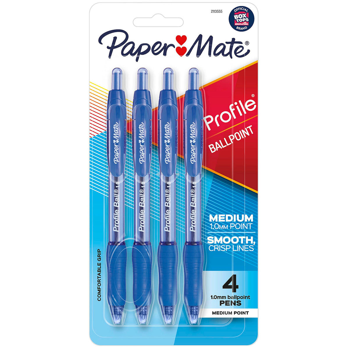 Paper Mate Ballpoint Pen, Profile Retractable Pen, Medium Point (1.0mm), Blue, 4 Count