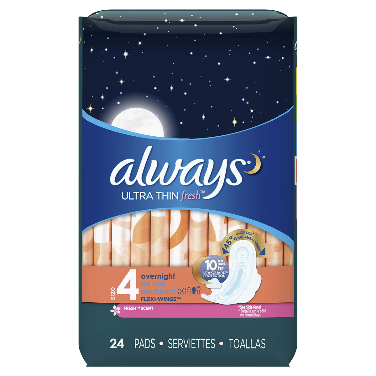 ALWAYS Ultra Thin Size 4 Overnight Pads With Wings Scented, 24 Count