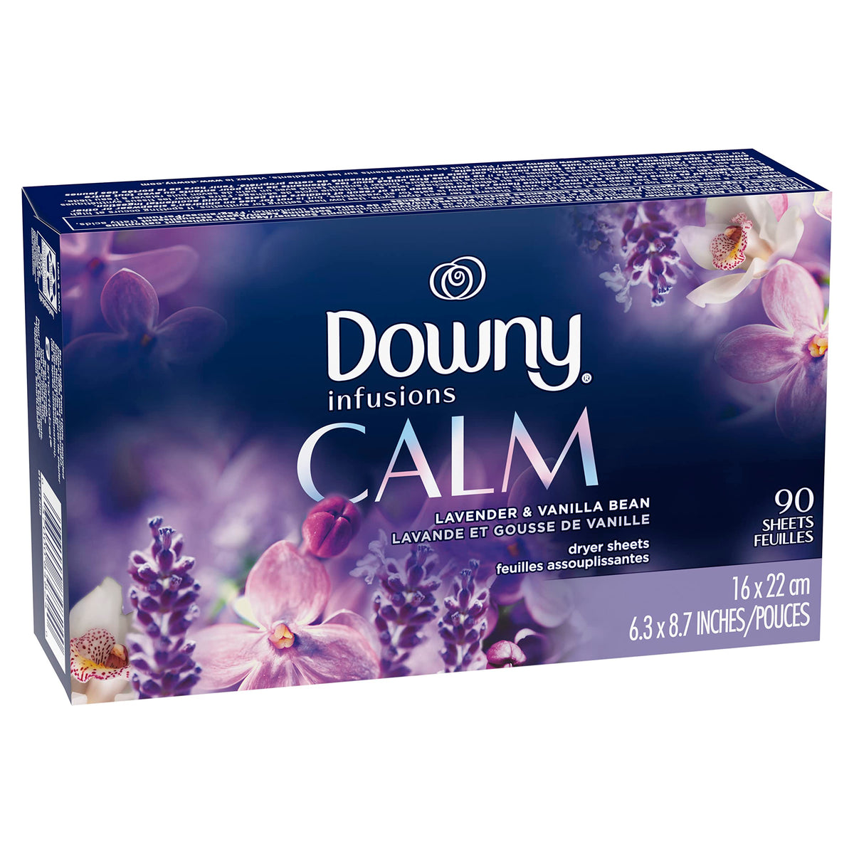 Downy Infusions Fabric Softener Dryer Sheets, Calm, Lavender & Vanilla Bean, 90 Count