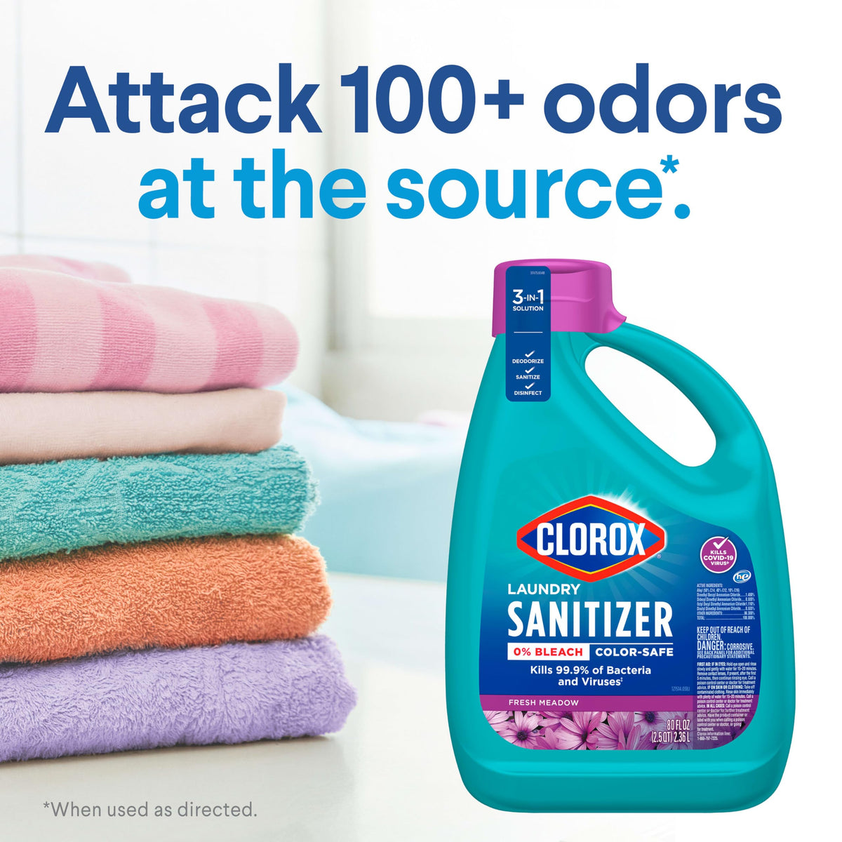 CLOROX Laundry Sanitizer, 0% Bleach, Color Safe, Clean Linen, 42 Fluid Ounces (Pack May Vary)