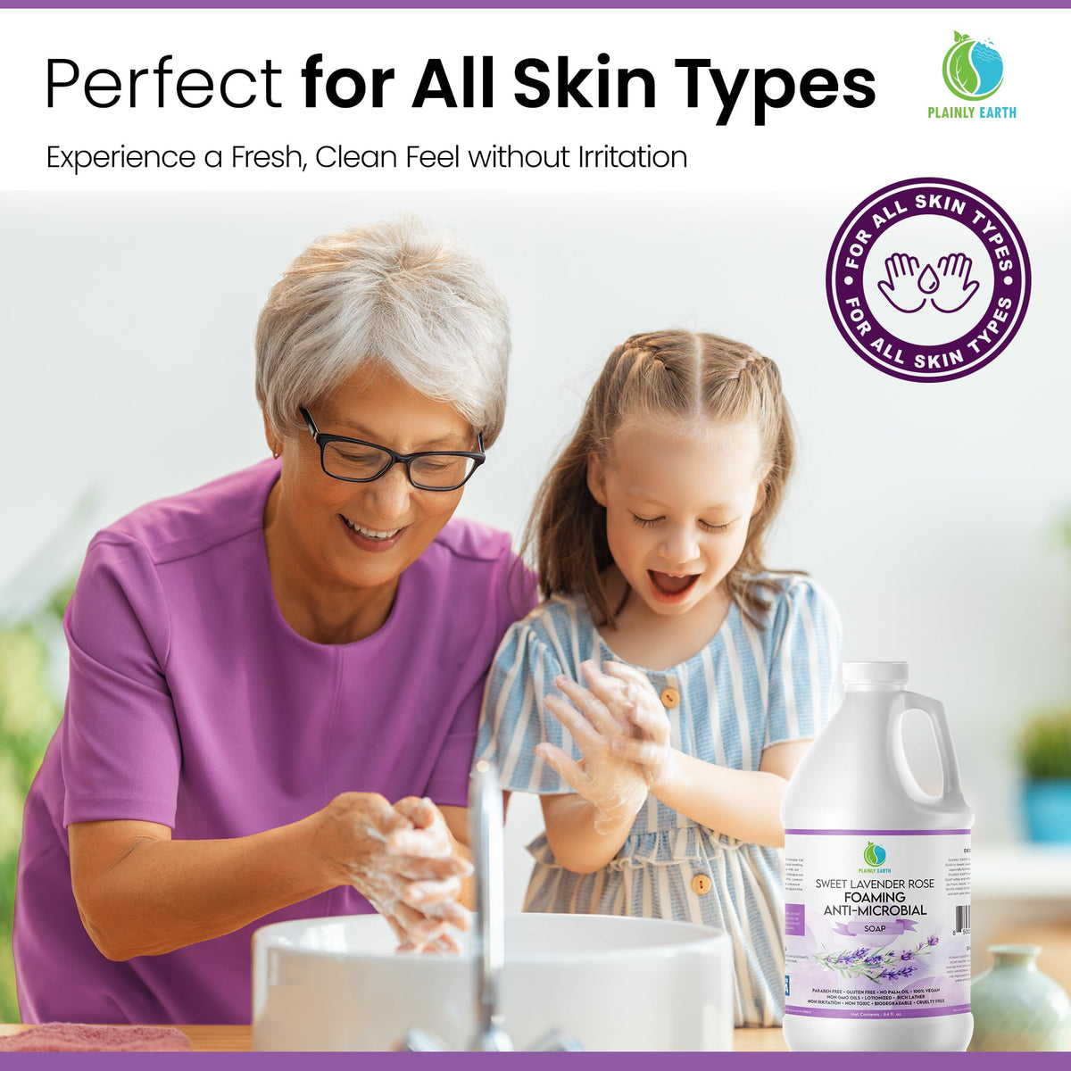 AntiMicrobial Hand Soap - Antibacterial Hand Soap Moisturizing - Liquid Hand Soap Refill Antibacterial - Moisturizing Hand Soap Antibacterial - Gentle Foaming Hand Soap - Sweet Lavender Rose, 64 oz