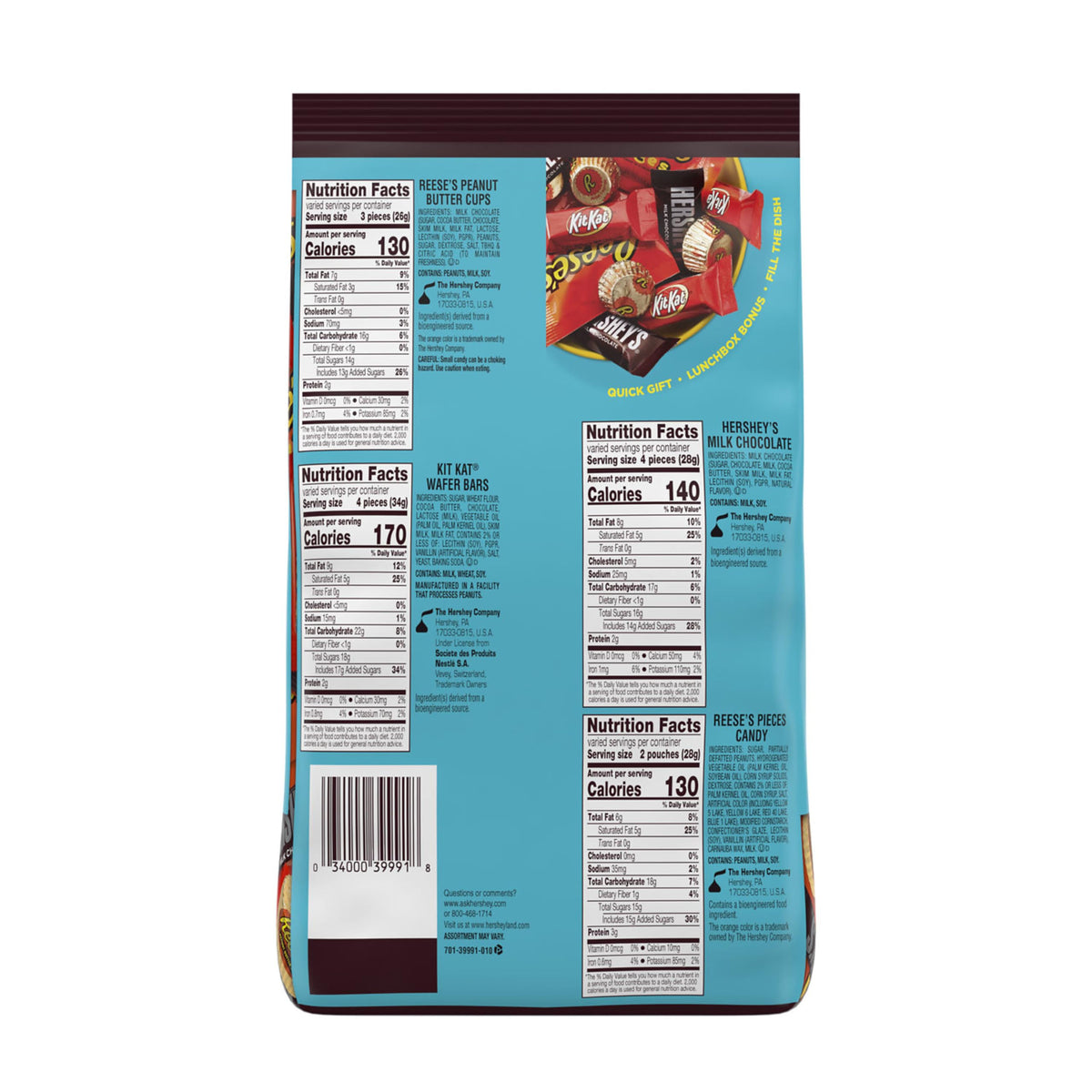 HERSHEY'S, KIT KAT and REESE'S Assorted Flavored Candy Party Pack, 33.38 oz