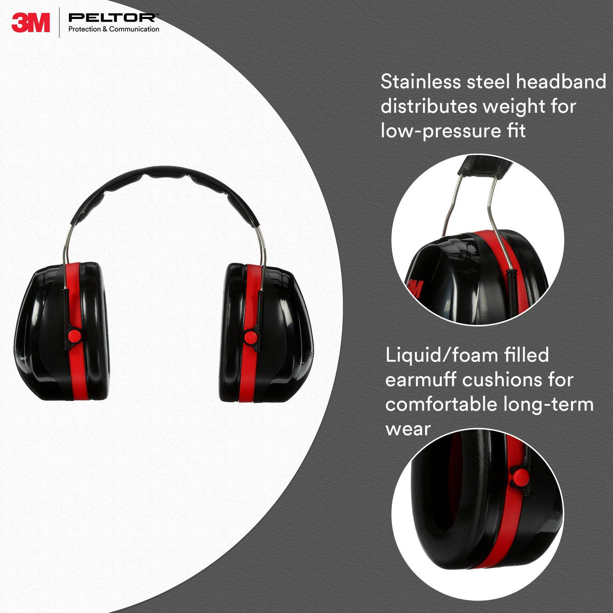 3M Standard Earmuffs, Black/Red, Over The Head
