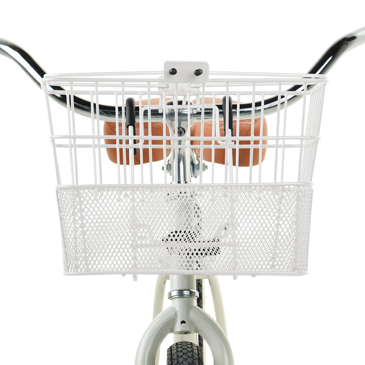 Retrospec Bicycles Detachable Steel Half-Mesh Apollo Bike Basket with Handles, Glossy White