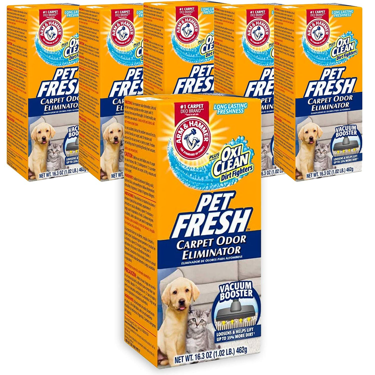 Arm & Hammer Pet Fresh Carpet & Litter Odor Eliminator Plus Oxi Clean Dirt Fighters (6 Packs of 16.3 Oz. ea)