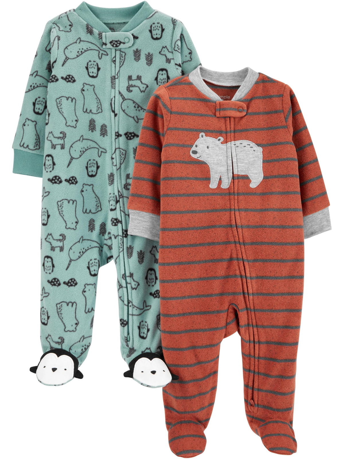 Simple Joys by Carter's Baby Boys' 2-Pack 2-way Zip Fleece Footed Sleep and Play