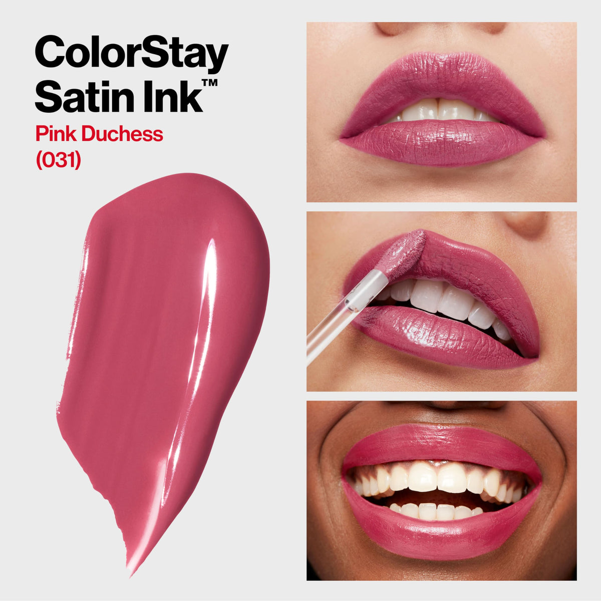 REVLON ColorStay Satin Ink Crown Jewels Liquid Lipstick, Longlasting & Waterproof Lipcolor, Moisturizing Creamy Formula Infused with Black Currant Seed Oil, 031 Pink Duchess, 0.17 fl oz.