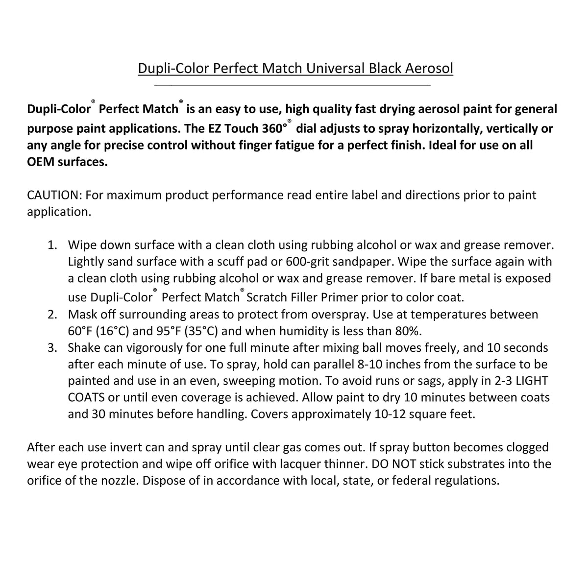 Dupli-Color EBUN01007 Perfect Match, Universal Black, 8 oz.
