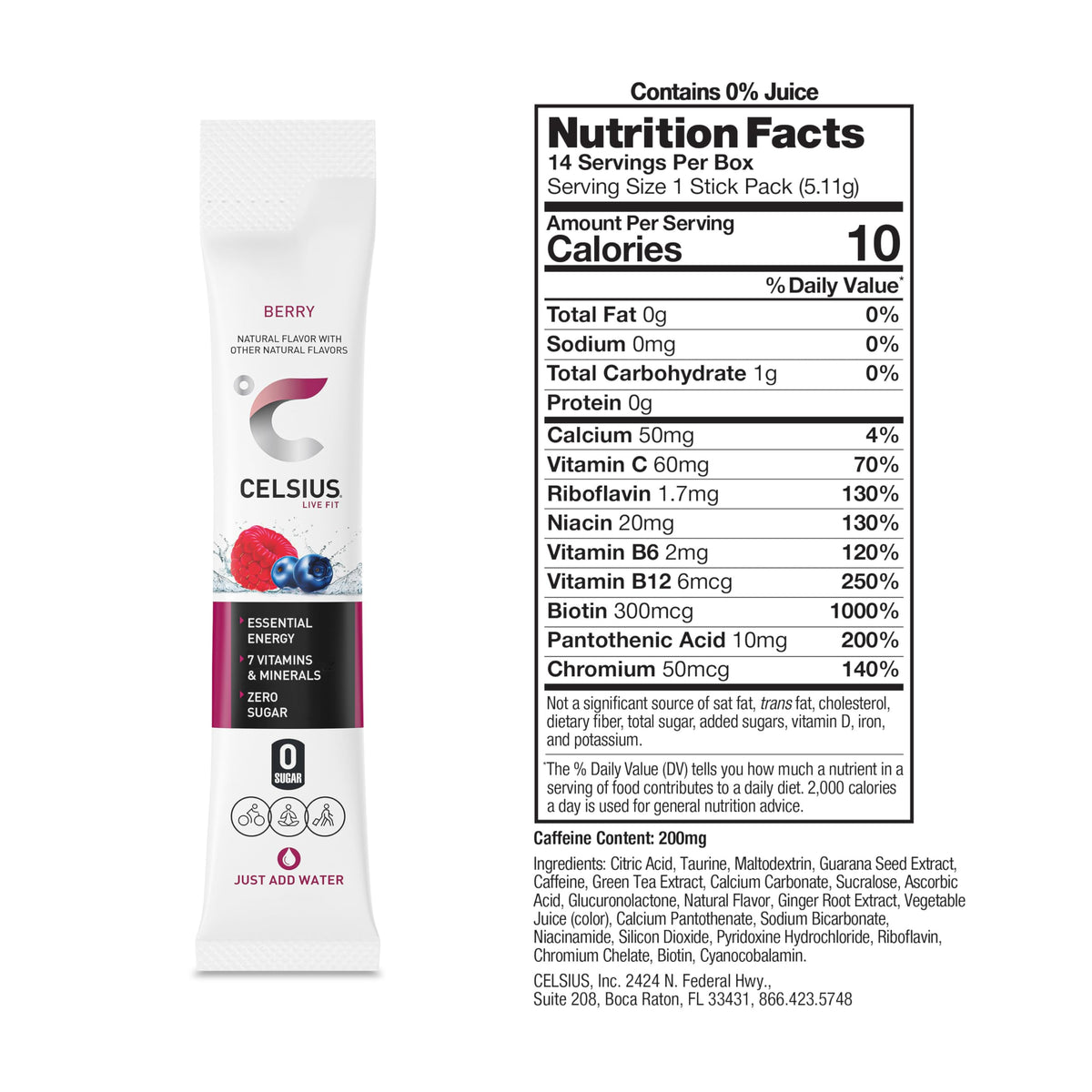 CELSIUS On-the-Go Powder Stick Packs, Zero Sugar (14 Sticks per Pack ...