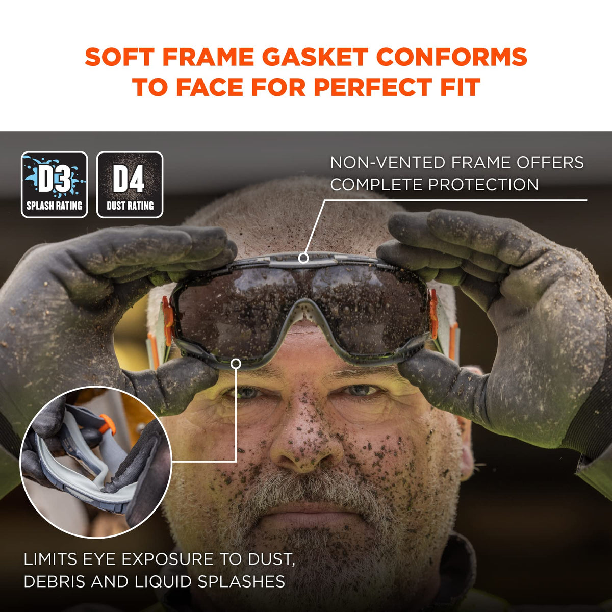Ergodyne Skullerz Arkyn Protective Dust Sategy Goggle, Non-Vented, Anti Fog, Scratch Resistant, Adjustable Neoprene Strap