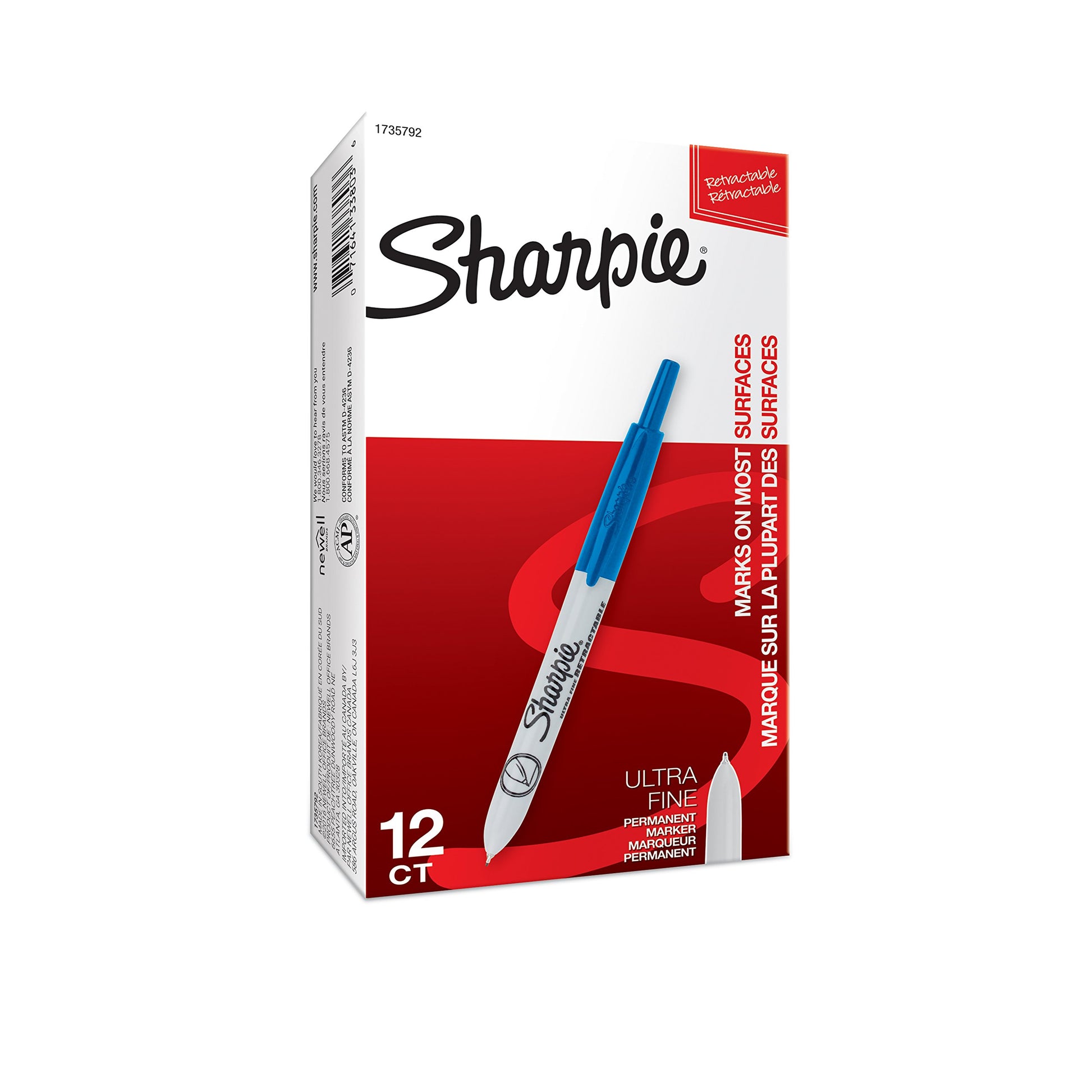SHARPIE Retractable Permanent Markers, Ultra Fine Point, Blue, 12 Count - 1735792