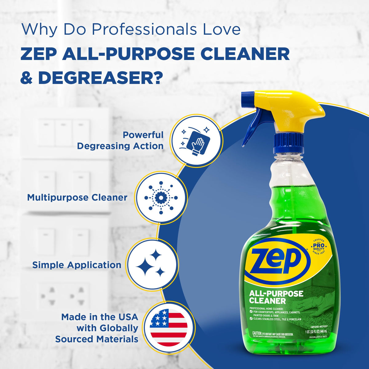 Zep ZUALL32CT All-Purpose Cleaner/Degreaser, Green, Pack of 12
