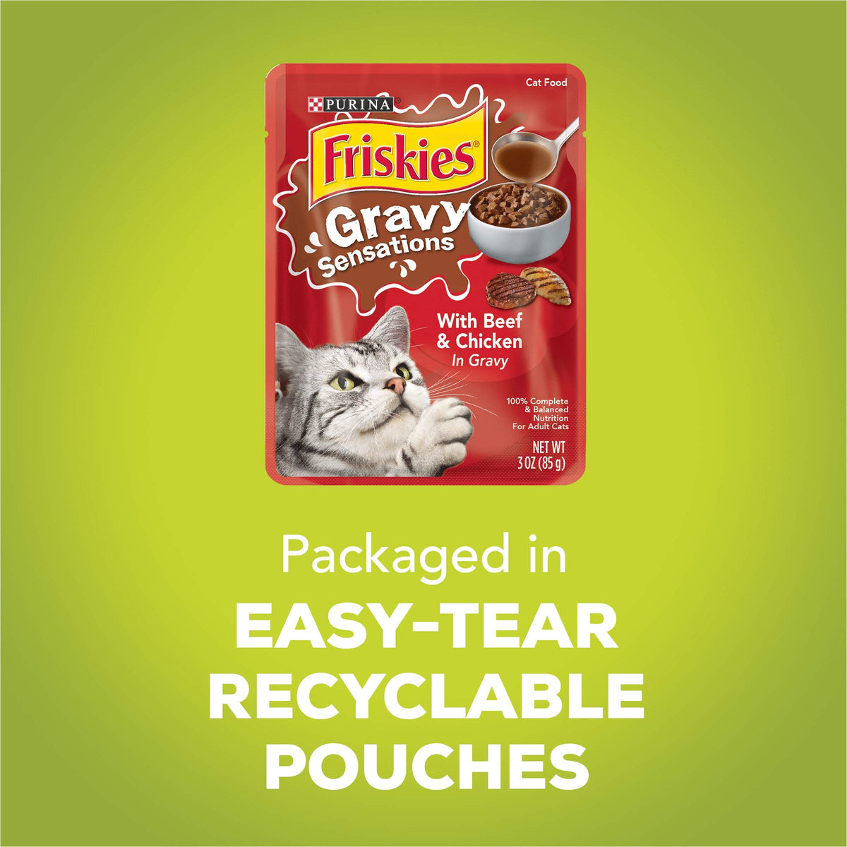 Purina Friskies Gravy Wet Cat Food Variety Pack, Gravy Sensations Farm and Fish Pouches - (3 Packs of 24) 3 oz. Pouches