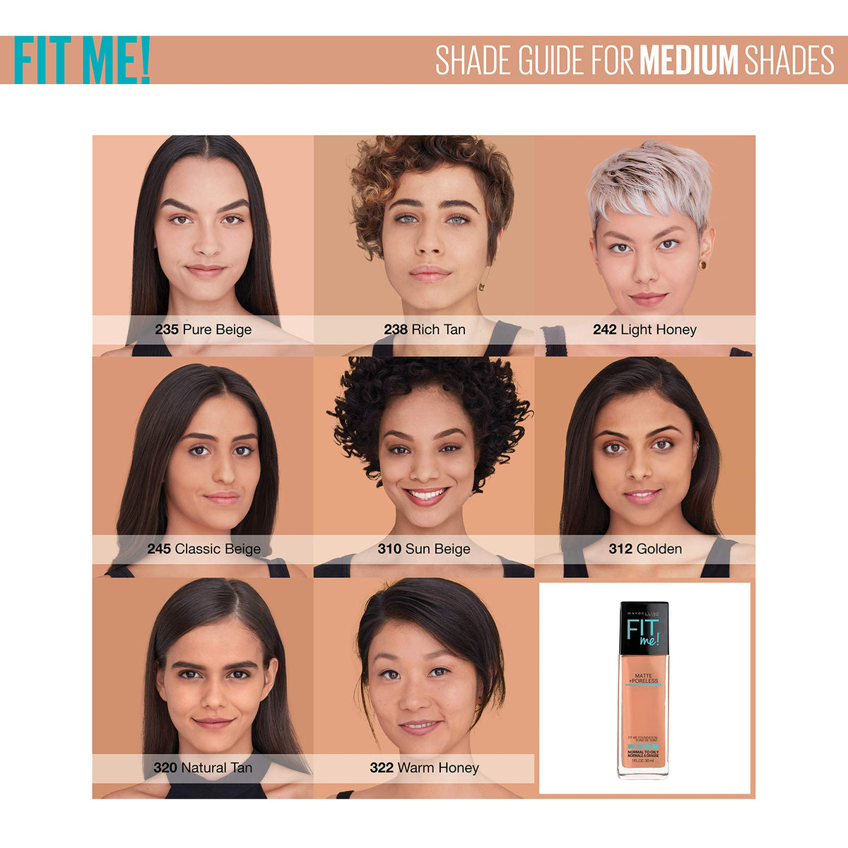 Maybelline Fit Me Matte + Poreless Liquid Foundation Makeup, Pure Beige, 2 COUNT Oil-Free Foundation