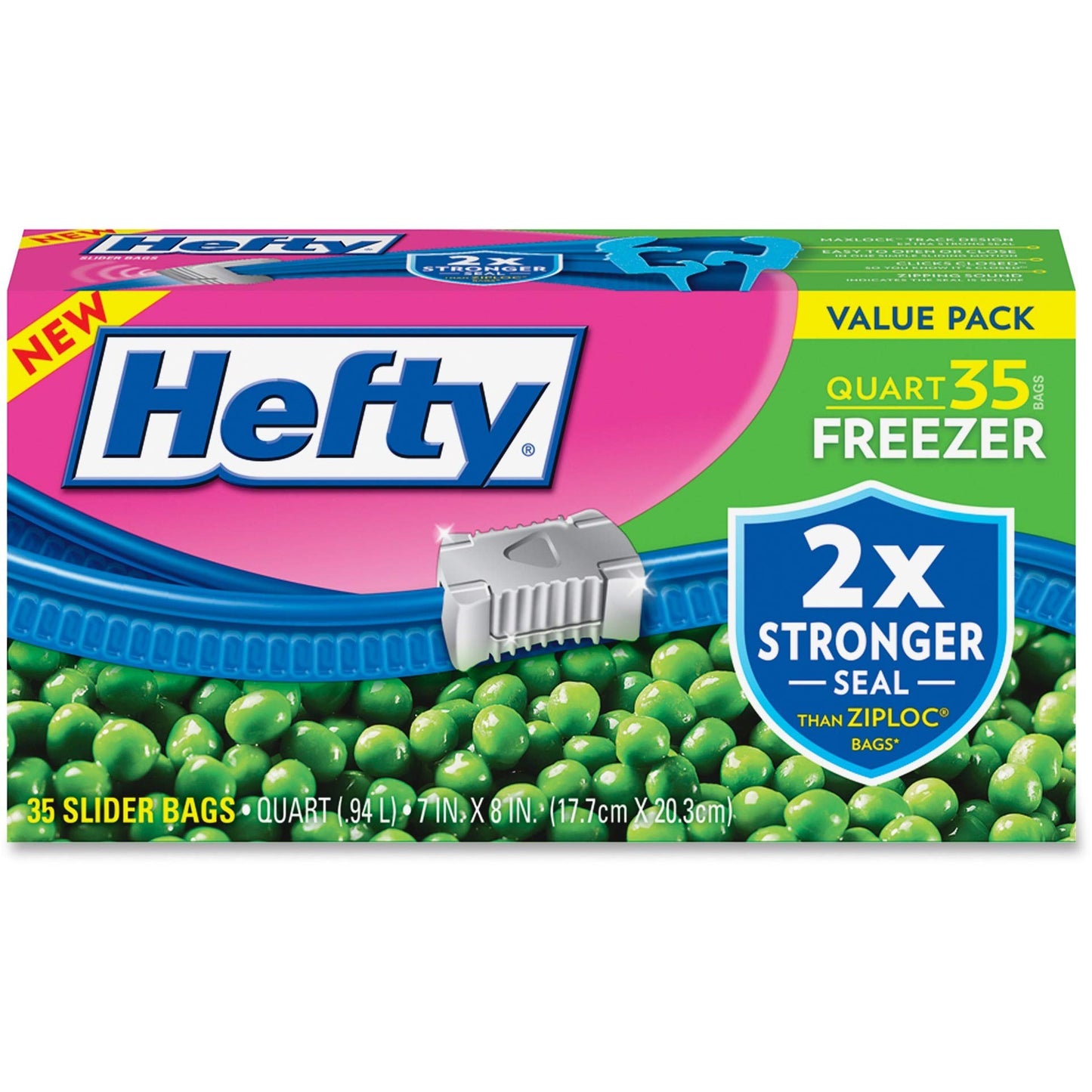 Hefty R82235 Freezer Bags One Zip Slider Bags 1qt 35/BX Clear