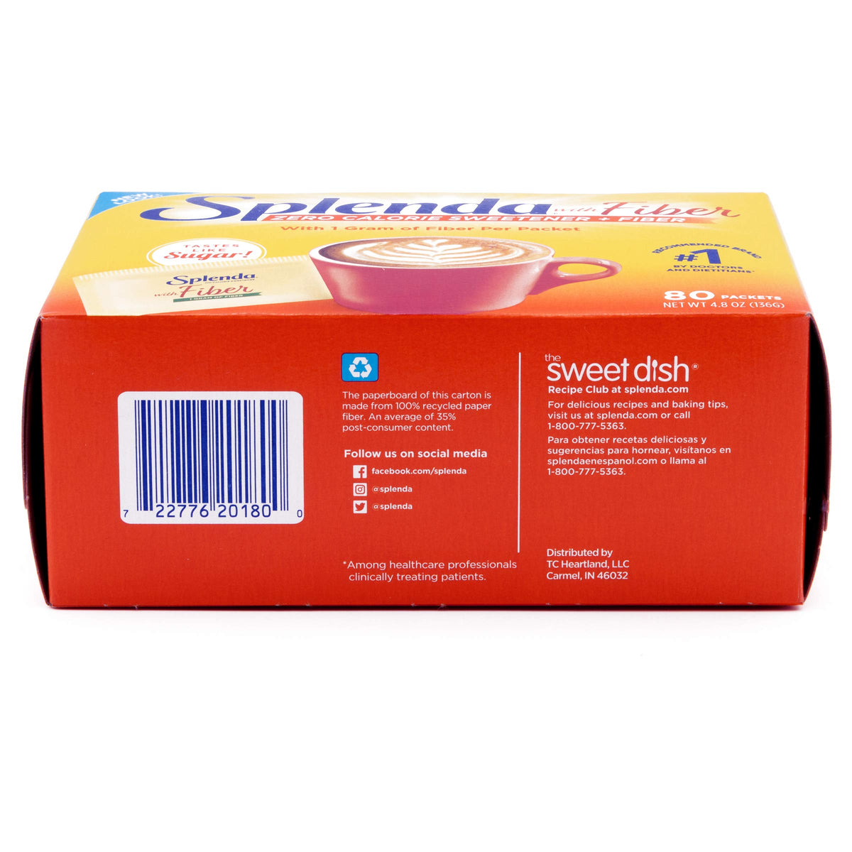 SPLENDA Zero Calorie Sweetener Plus Fiber, 80 Count Packets