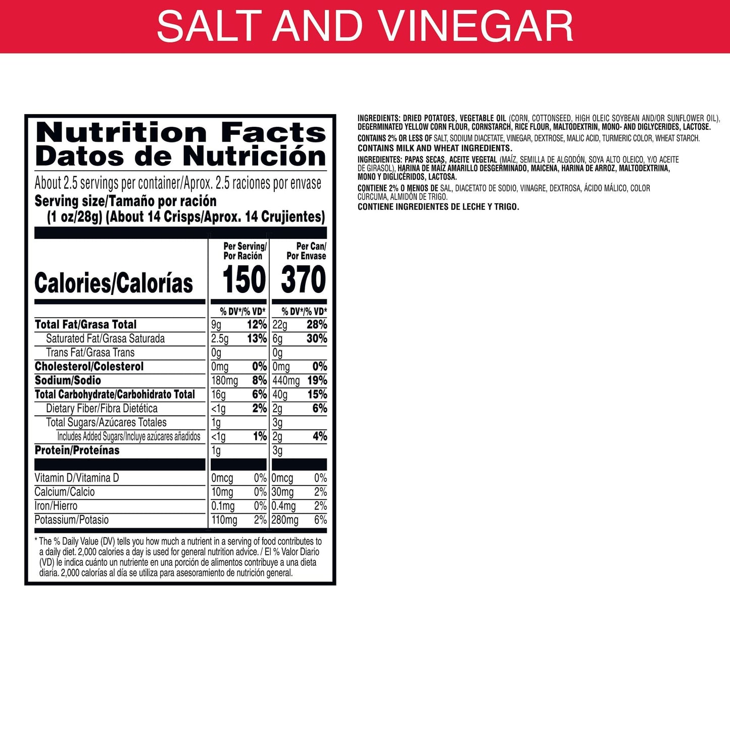 Pringles Potato Crisps Chips, Lunch Snacks, On-The-Go Snacks, Grab n' Go, Salt and Vinegar (12 Cans)