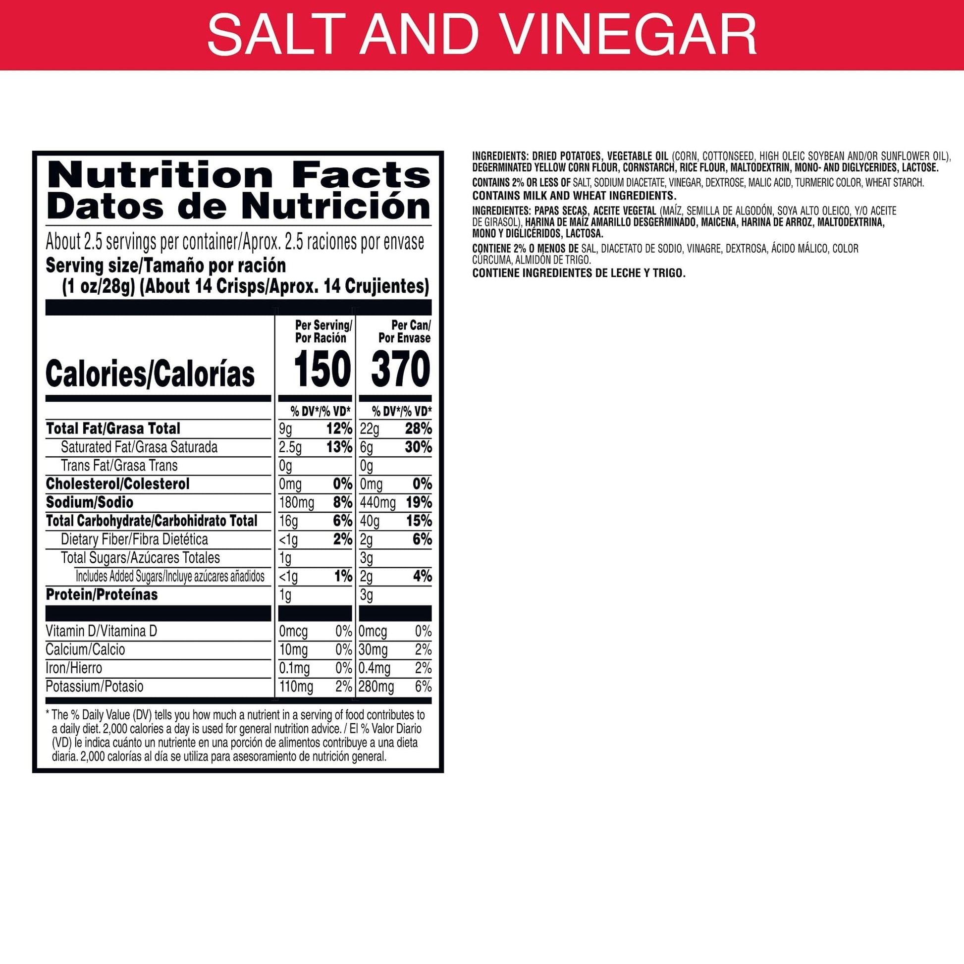 Pringles Potato Crisps Chips, Lunch Snacks, On-The-Go Snacks, Grab n' Go, Salt and Vinegar (12 Cans)