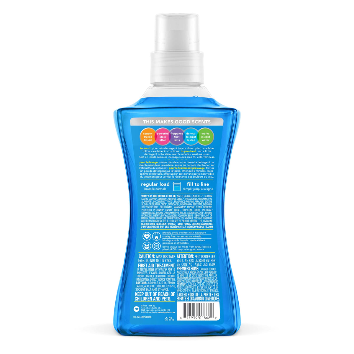 Method Liquid Laundry Detergent, Fresh Air, 66 Loads Per Bottle, Biodegradable Formula, Plant-Based Stain Remover, 53.5 Fl Oz (Pack of 4)