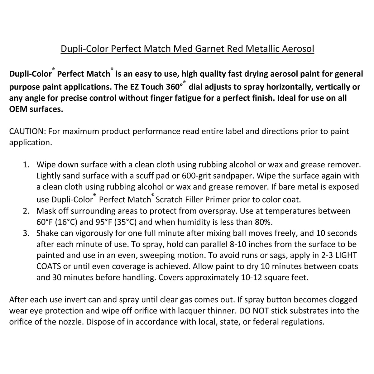 Dupli-Color EBGM03807 Perfect Match Automotive Spray Paint – General Motors Medium Garnet Red Metallic, 72 WA8979 – 8 oz. Aerosol Can