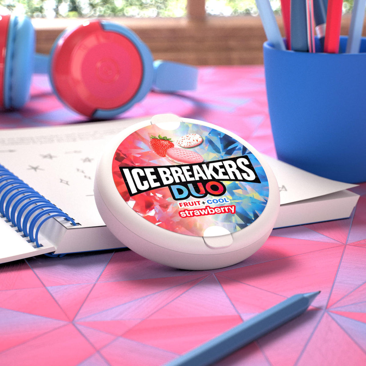 ICE BREAKERS Duo Fruit Plus Cool Strawberry Flavored Sugar Free Mints Pucks, 1.3 oz (8 Count)