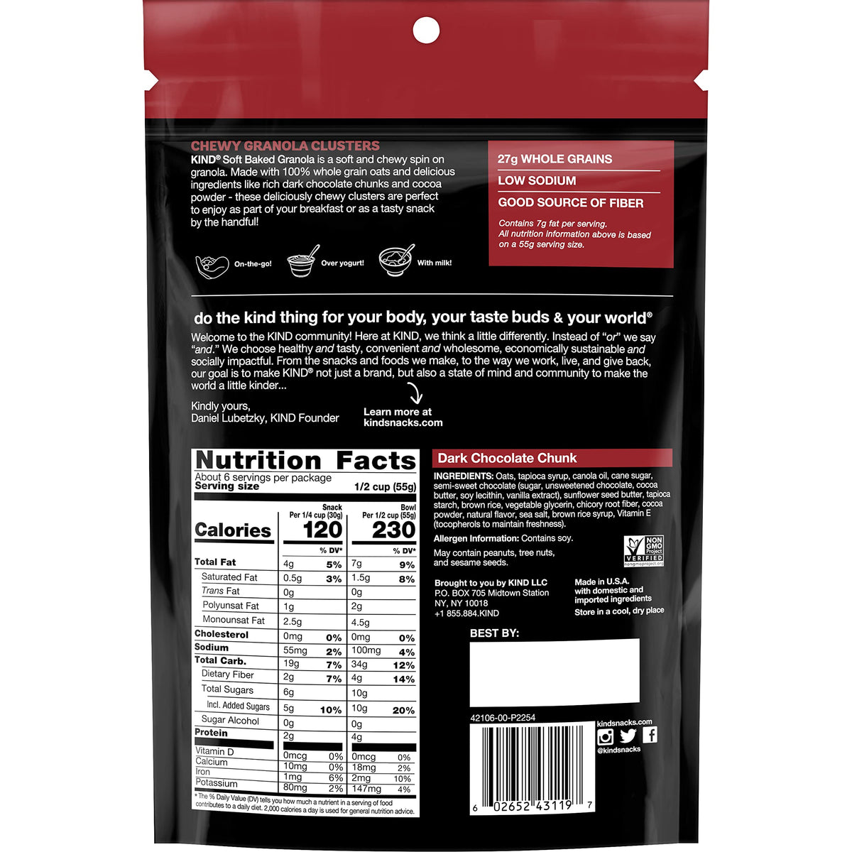 KIND Soft Baked Granola, Dark Chocolate Chunk, 5 count