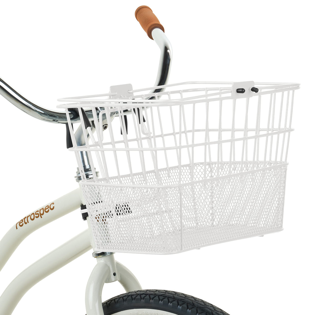 Retrospec Bicycles Detachable Steel Half-Mesh Apollo Bike Basket with Handles, Glossy White
