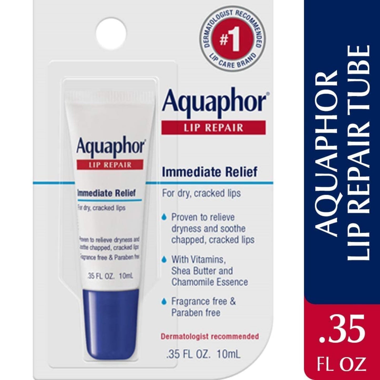 Aquaphor Lip Repair Ointment - Long-lasting Moisture to Soothe Dry Chapped Lips - .35 fl. oz Tube, 4 Pack