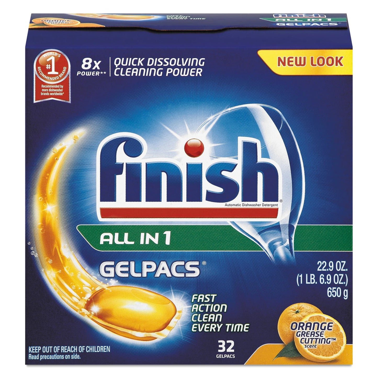 Dish Detergent Gelpacs, Orange Scent, Box of 32 Gelpacs, 8 Boxes/Carton