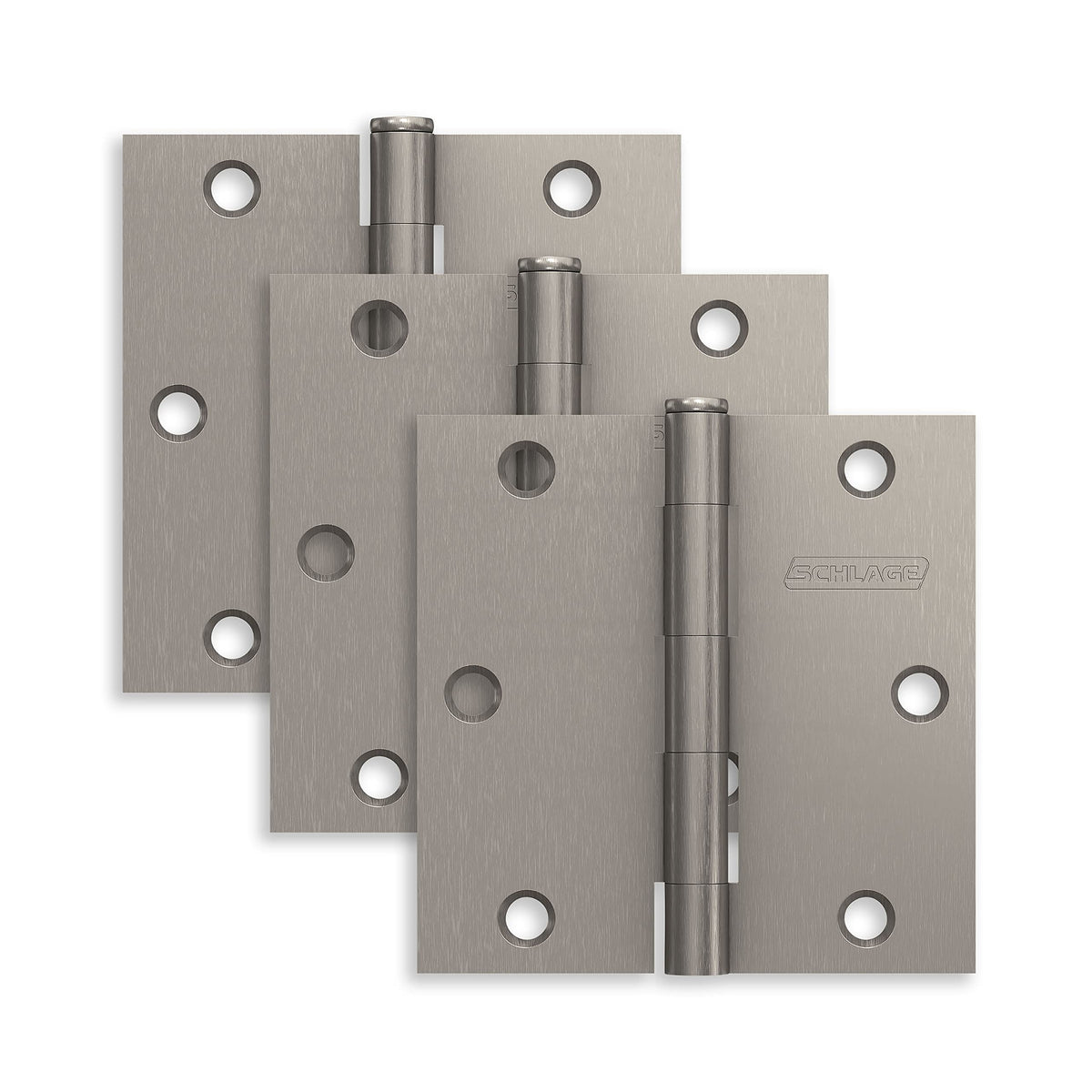 Schlage 3.5" Door Hinge with Square Corner in Satin Nickel (3-Pack)