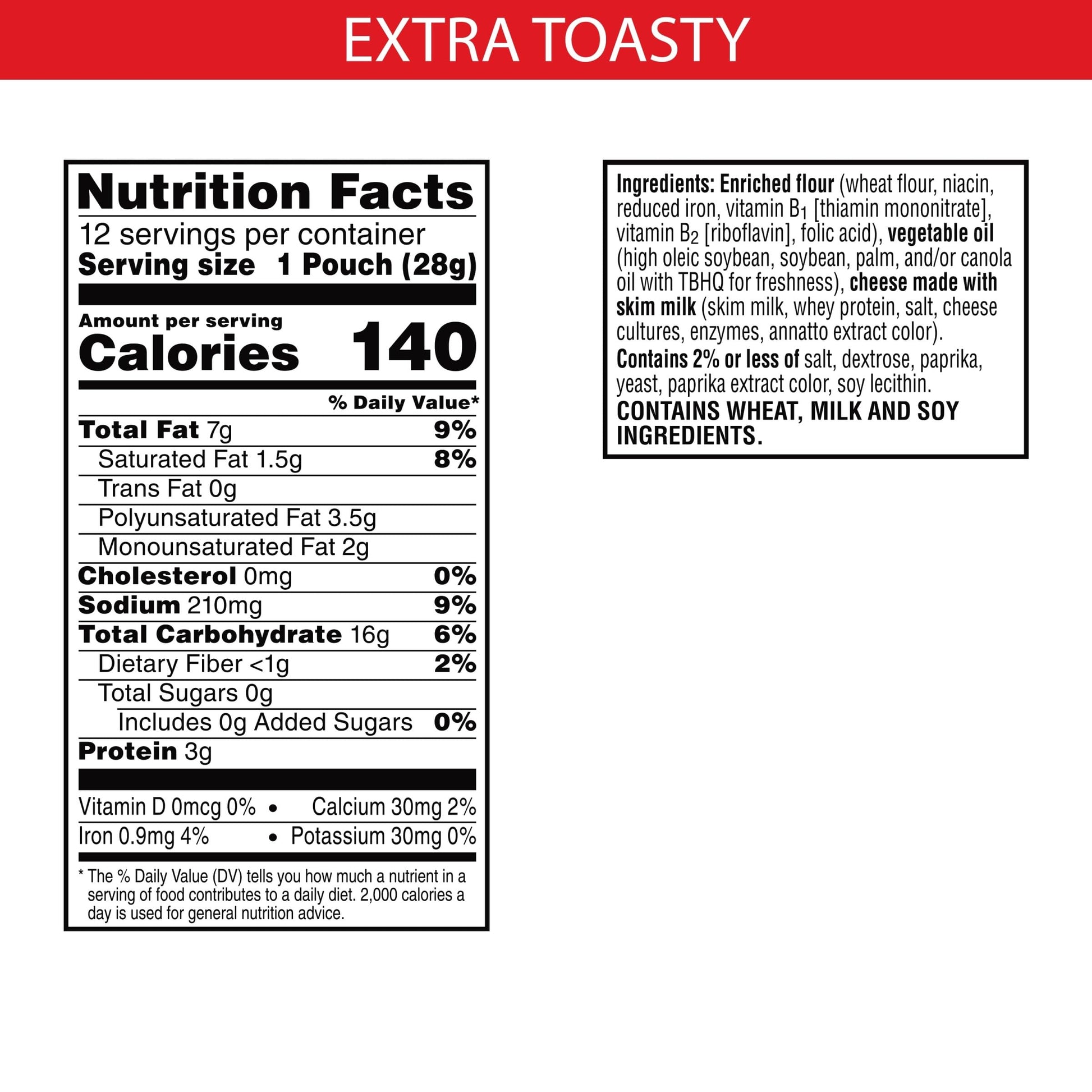 Cheez-It Cheese Crackers, Baked Snack Crackers, Office and Kids Snacks, Extra Toasty, 12oz Box (12 Packs)