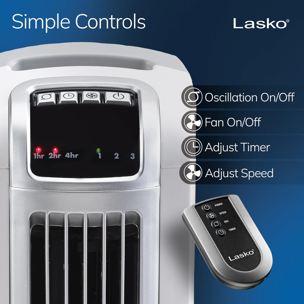 Lasko Oscillating Tower Fan with Remote Control, 3 Quiet Speeds, Timer for Bedroom, Kitchen, Office Use, White, 36" 2510