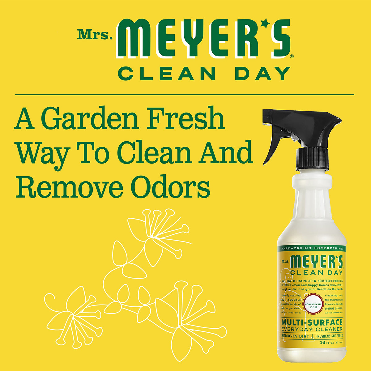 Mrs. MEYER'S Kitchen Set, Dish Soap, Hand Soap, and Multi-Surface Cleaner, 3 CT (Honeysuckle)