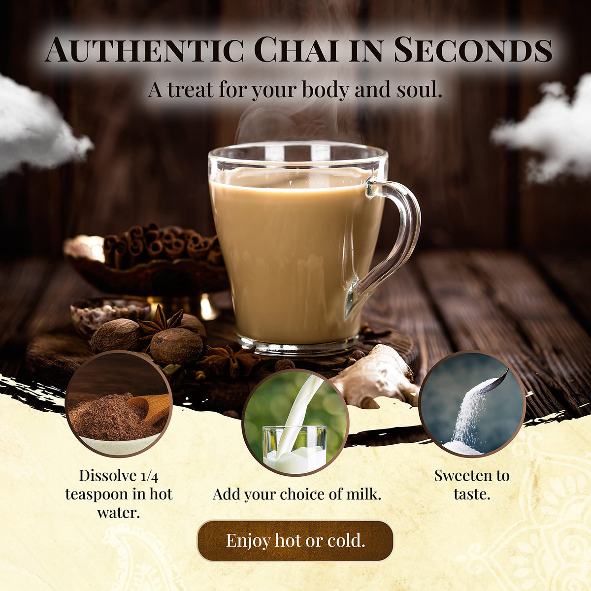 Blue Lotus Chai Tea - Traditional Masala Chai - Makes 100 Cups - 3 Ounce Masala Spiced Chai Powder with Organic Spices - Instant Indian Tea No Steeping - No Gluten