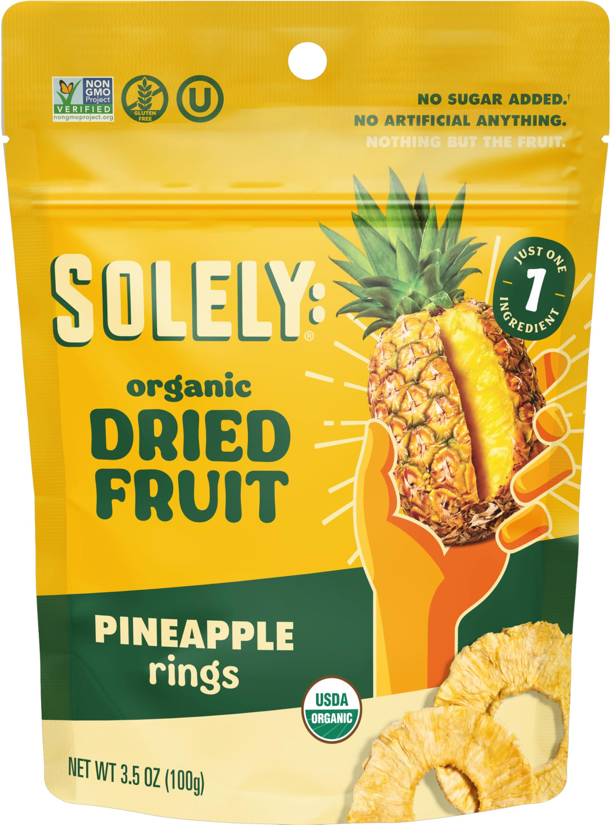 SOLELY - Organic Dried Pineapple Rings (3.5 oz Resealable Bags, Pack of 6) - Real Fresh Fruit - 1 Ingredient - Healthy Snacks for Adults & Kids - Non GMO, Vegan Snacks, Shelf Stable - 6 Bags (21 oz)