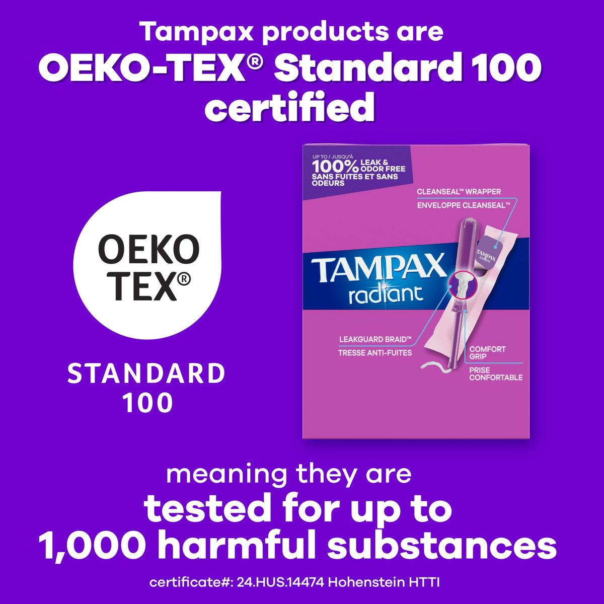 Tampax Radiant Tampons with LeakGuard Braid, Super Plus Absorbency, Unscented, 28 Count x 3 Pack (84 Count Total)
