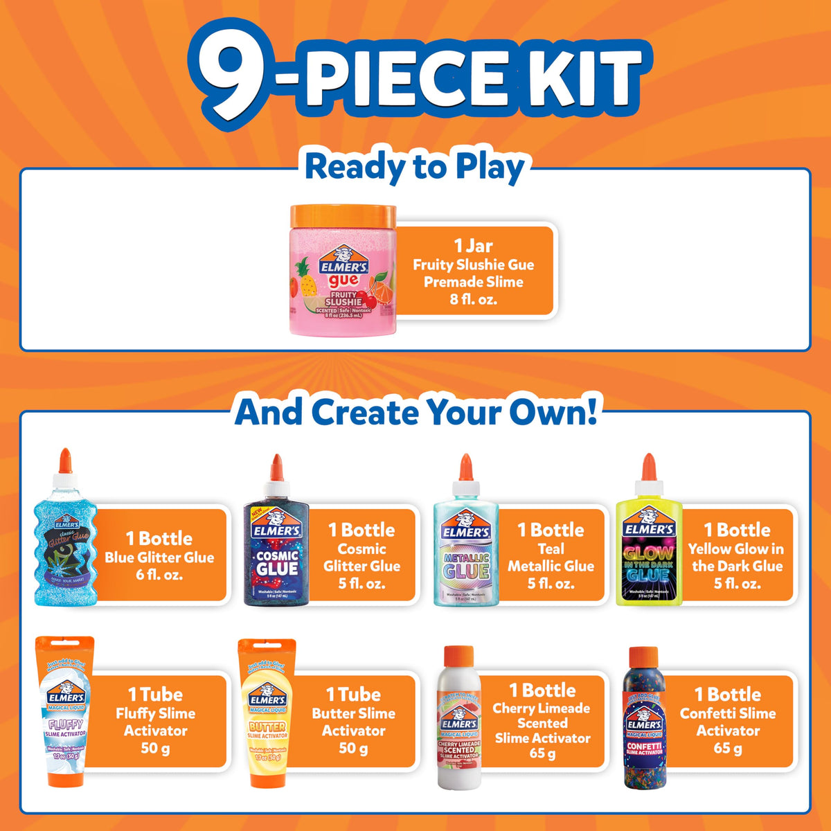 Elmer’s All-Star Slime Kit Includes Liquid Glue Activator and Premade Slime 9 Count