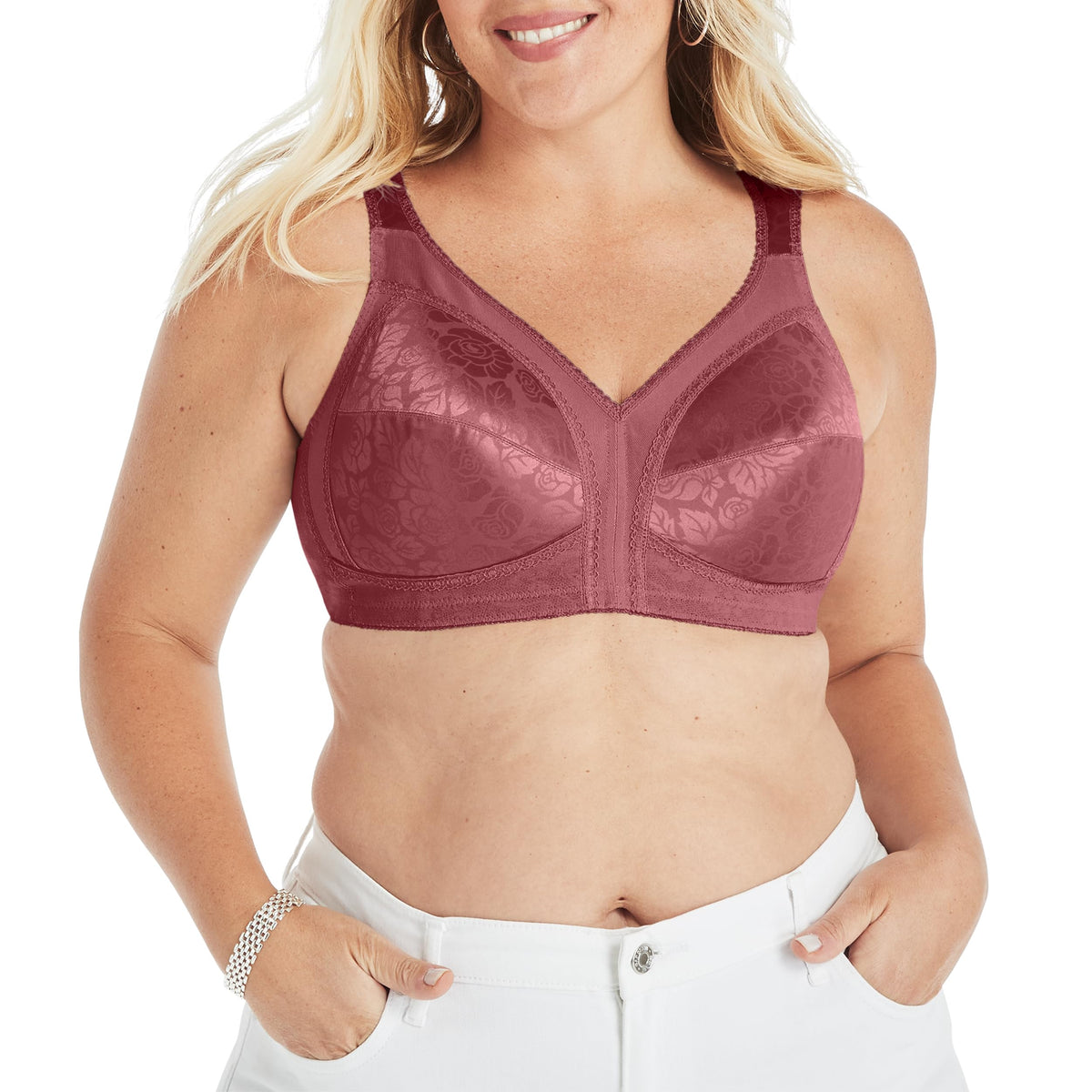 Playtex Women 18 Hour Comfort-Strap Wireless, Full-Coverage Bra, Single or 2-Pack, Rustic Berry Red, 40B