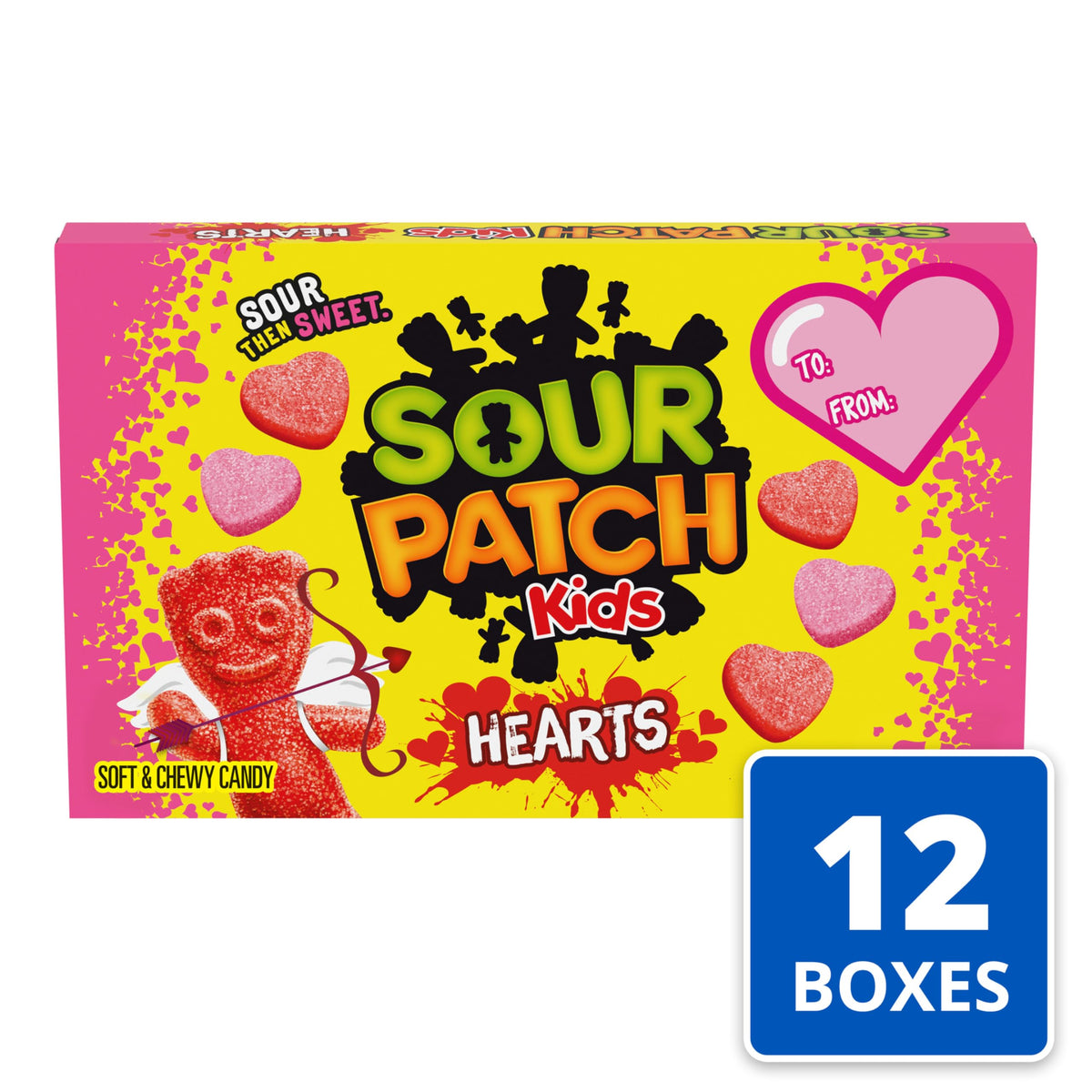 SOUR PATCH KIDS Soft & Chewy Valentines Day Candy Hearts, Bulk Candy, 12 - 3.1 oz Boxes