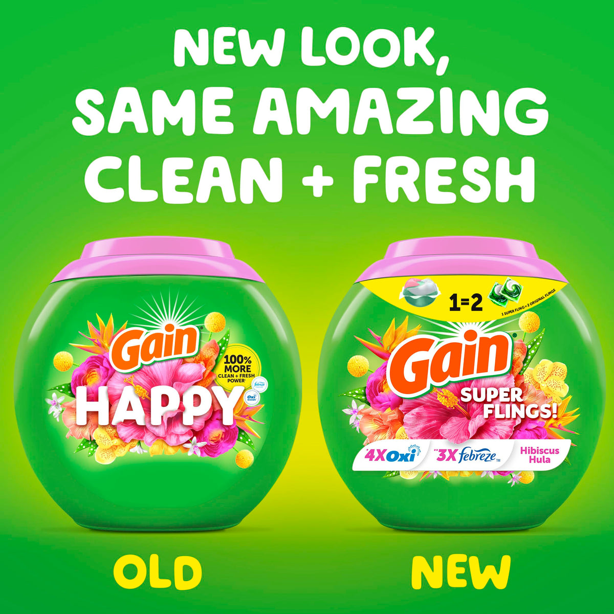 Gain Super Sized Flings Laundry Detergent Pacs, 32 Count, Hibiscus Hula Scent