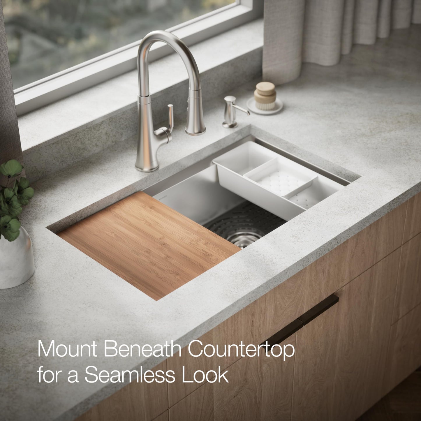 KOHLER Task Smart Divide 33" Top-/Undermount Double-Bowl Workstation Kitchen Sink, Includes Accessories, Stainless Steel, 2 Faucet Holes, K-80085-2PC-NA