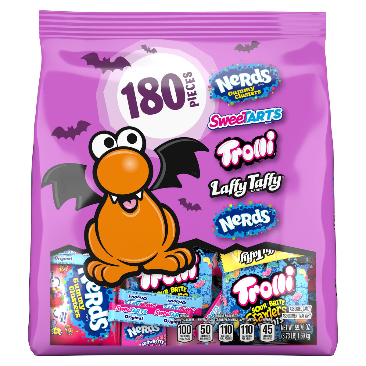 Halloween Candy Core Winners Trick-or-Treat Variety Bag, Nerds Gummy Clusters, Sweetarts, Trolli, Laffy Taffy, and Nerds Original, 180 Pieces, 59.76 Ounces