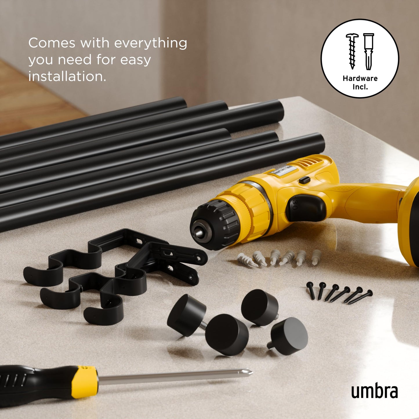Umbra 1014401-111 Cappa Double Curtain Rod - Modern Telescopic Curtain Rod 66-120